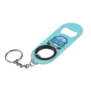Blue cartoon car keychain bottle opener
