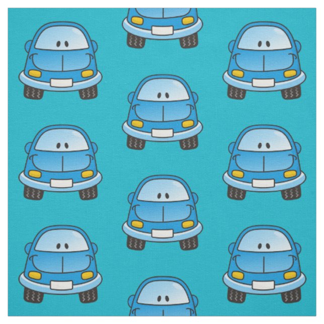 Blue Cartoon Car Pattern Fabric (Swatch)