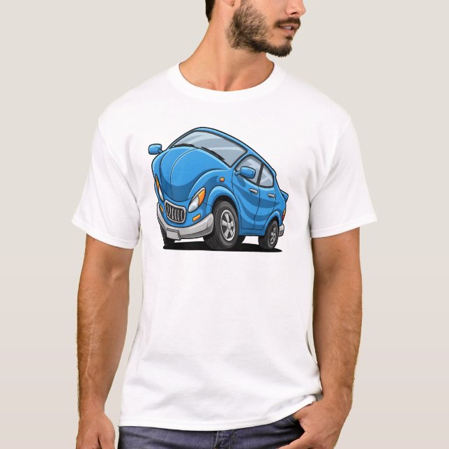 Blue Cartoon Car T-Shirt (Front)