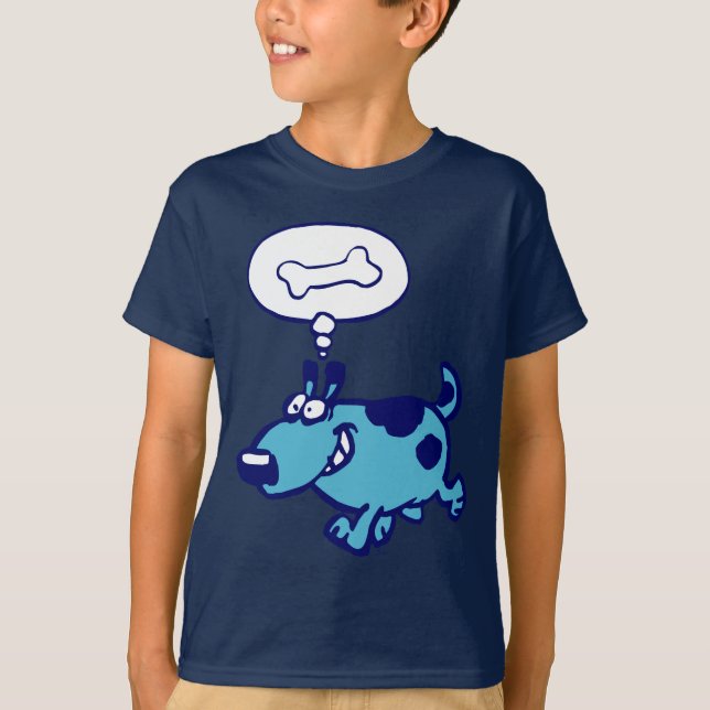 Blue Cartoon Dog thinking of bone Children T-shirt (Front)