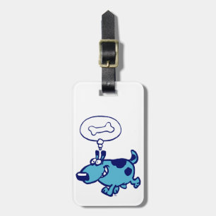 Blue Cartoon Dog thinking of bone Luggage Tag