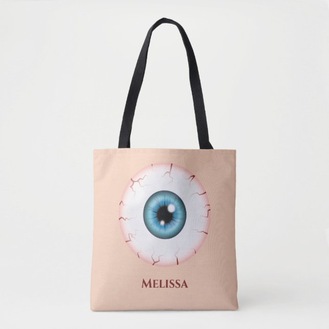 Blue Cartoon Eyeball Bloodshot Halloween Eyeball Tote Bag (Front)