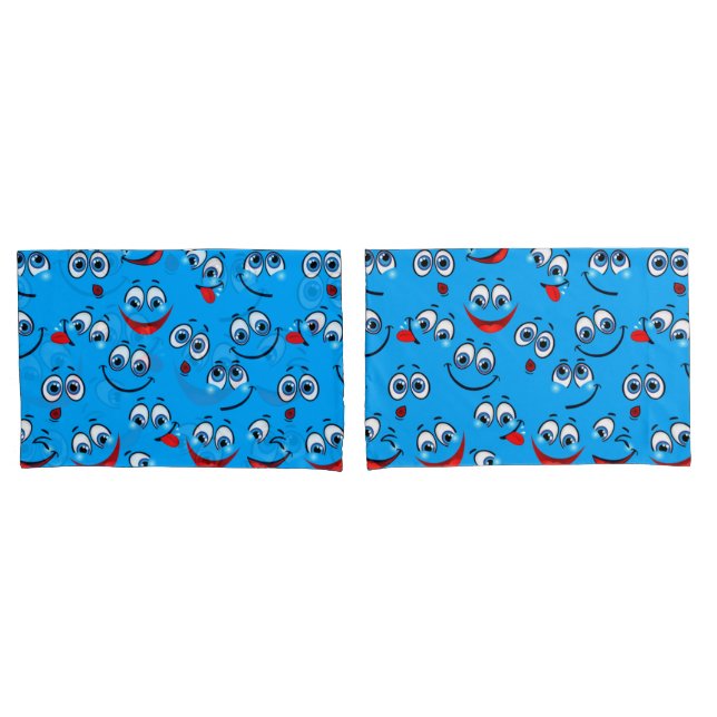 Blue Cartoon Face Pattern Pillowcase (Front-Set)