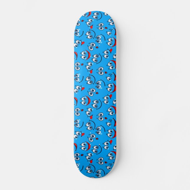 Blue Cartoon Face Pattern Skateboard (Front)