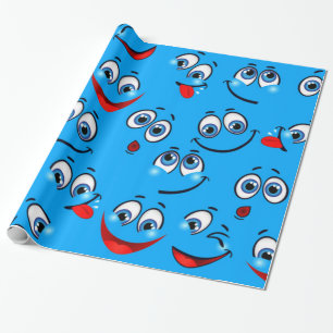 Blue Cartoon Face Pattern Wrapping Paper