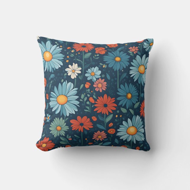 Blue Cartoon Floral Cushion (Front)