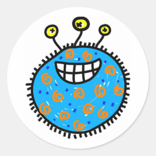 Blue Cartoon Germ Classic Round Sticker