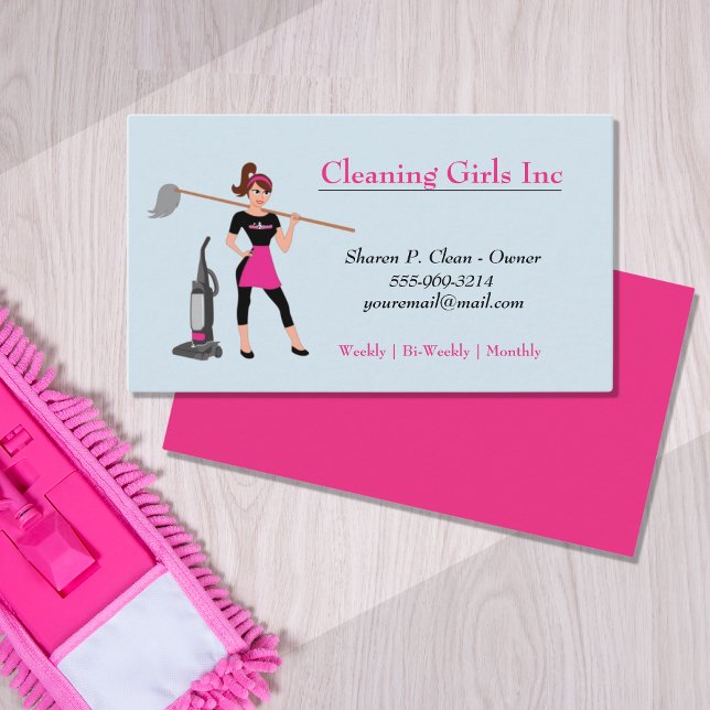 Blue Cartoon Girl With Mop House Cleaning Service  Business Card (Creator Uploaded)