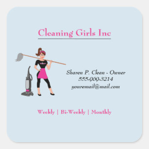 Blue Cartoon Girl With Mop House Cleaning Service  Square Sticker