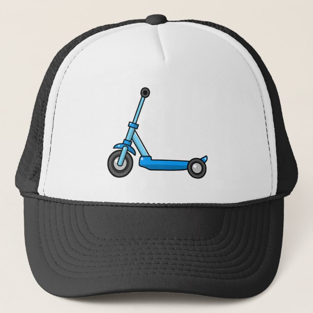 Blue Cartoon Kick/Push Scooter Trucker Hat (Front)