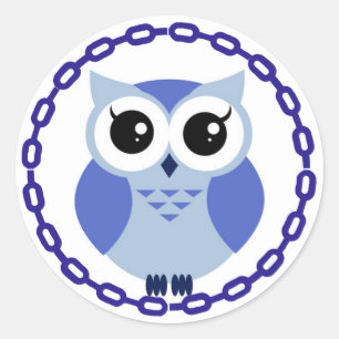 Blue cartoon owl inside blue ring classic round sticker