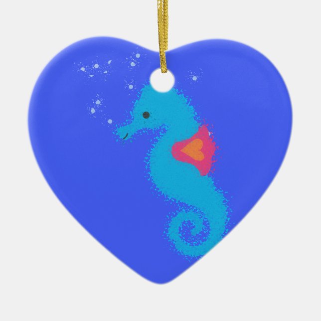 Blue Cartoon Seahorse Ceramic Tree Decoration (Front)