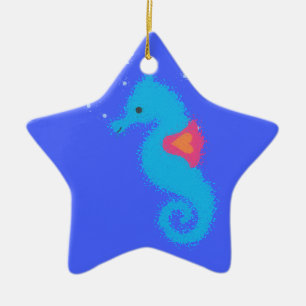Blue Cartoon Seahorse Ceramic Tree Decoration