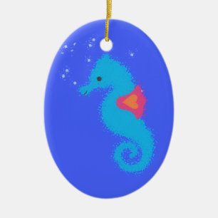 Blue Cartoon Seahorse Ceramic Tree Decoration
