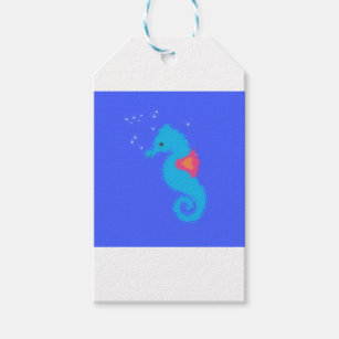 Blue Cartoon Seahorse Gift Tags