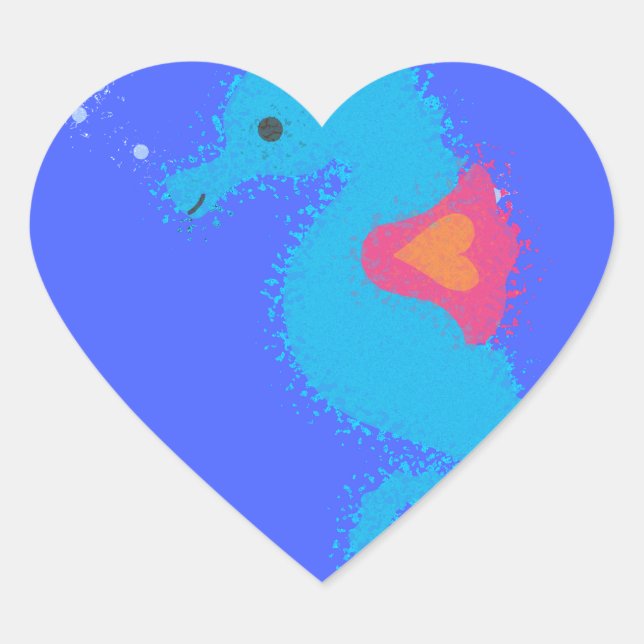 Blue Cartoon Seahorse Heart Sticker (Front)