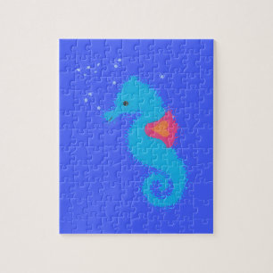 Blue Cartoon Seahorse Jigsaw Puzzle
