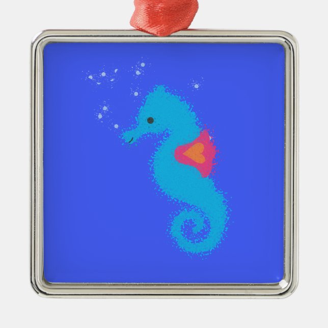 Blue Cartoon Seahorse Metal Tree Decoration (Front)