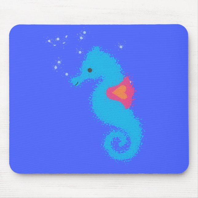 Blue Cartoon Seahorse Mouse Mat (Front)