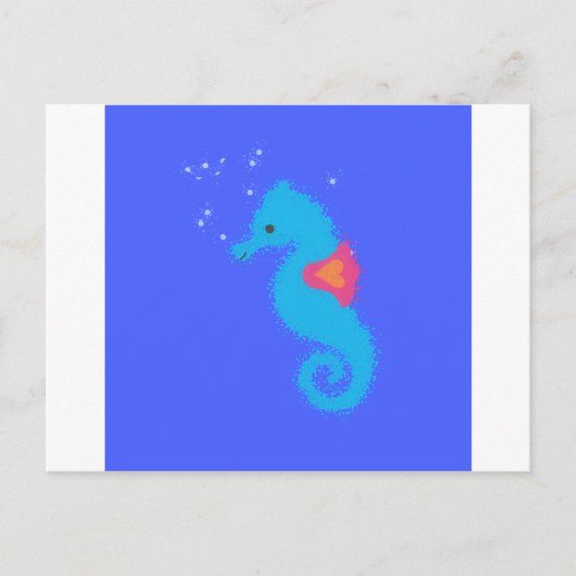 Blue Cartoon Seahorse Postcard (Front)
