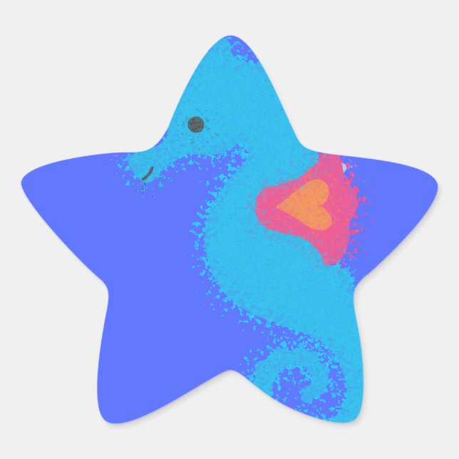 Blue Cartoon Seahorse Star Sticker (Front)