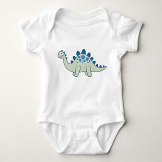 Blue Cartoon Stegosaurus Dinosaur One-Piece Baby Bodysuit