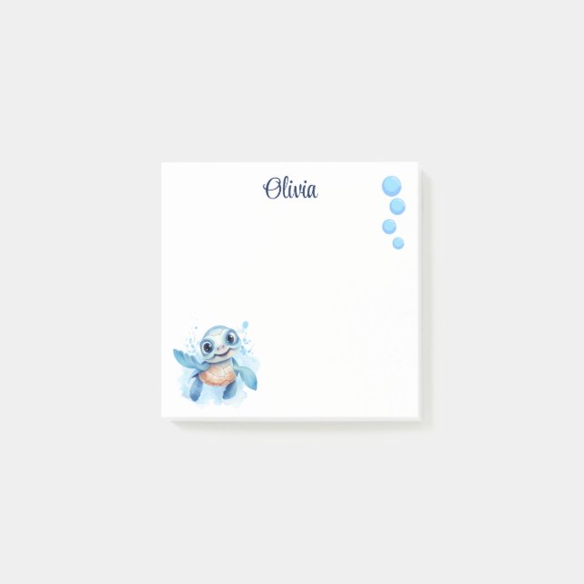 Blue Cartoon Turtle Personalised Post-it Notes (Front)