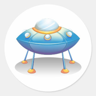 Blue Cartoon UFO Spaceship Fun Sci-Fi Classic Round Sticker