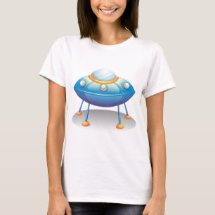 Blue Cartoon UFO Spaceship Fun Sci-Fi T-Shirt