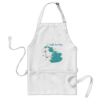 blue cartoon unicorn with stars apron