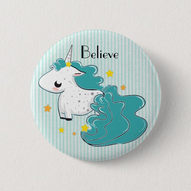 Blue cartoon unicorn with stars button (Front)