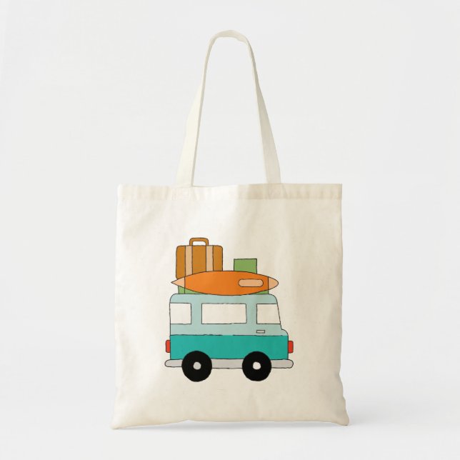 Blue Cartoon Van Best Family Adventure Vacations Tote Bag (Front)