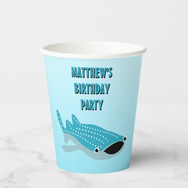 Blue Cartoon Whale Shark Personalised Paper Cups (Front)