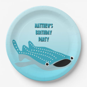 Blue Cartoon Whale Shark Personalised Paper Plate