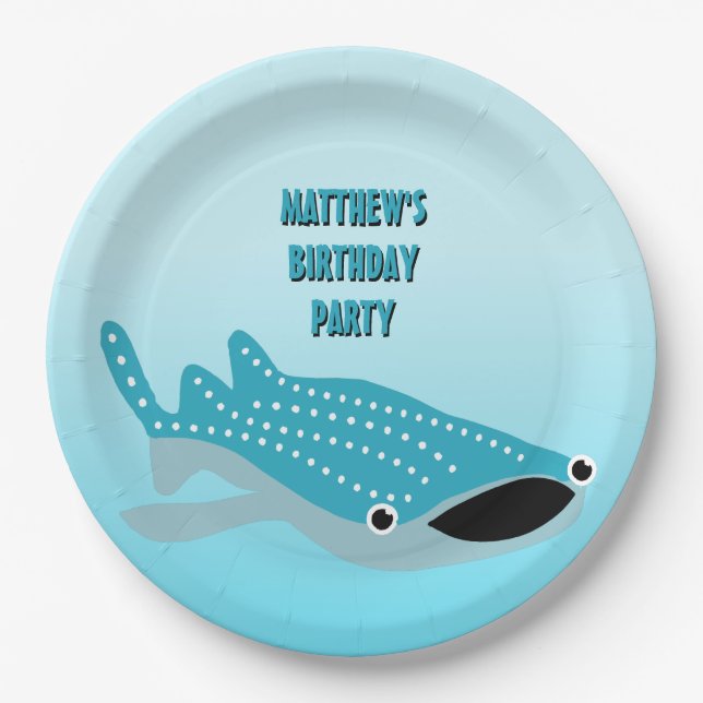 Blue Cartoon Whale Shark Personalised Paper Plate (Front)