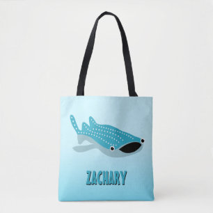 Blue Cartoon Whale Shark Personalised Tote Bag