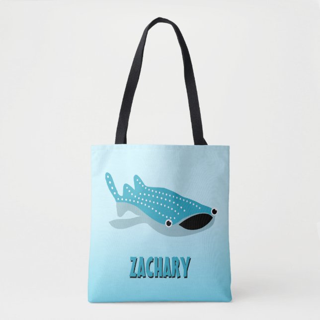 Blue Cartoon Whale Shark Personalised Tote Bag (Front)
