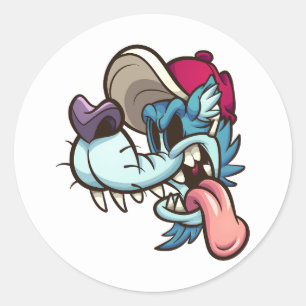 blue cartoon wolf with hollow eyes and baseball ca classic round sticker