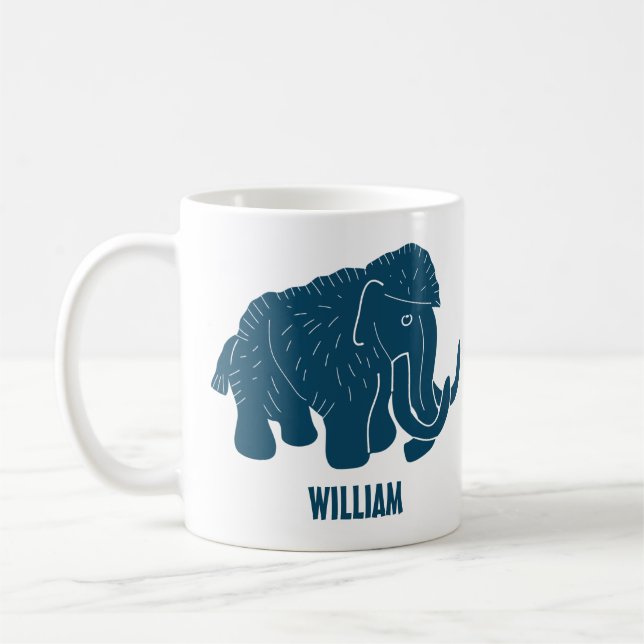 Blue Cartoon Woolly Mammoth Personalised Coffee Mug (Left)
