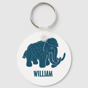 Blue Cartoon Woolly Mammoth Personalized Key Ring