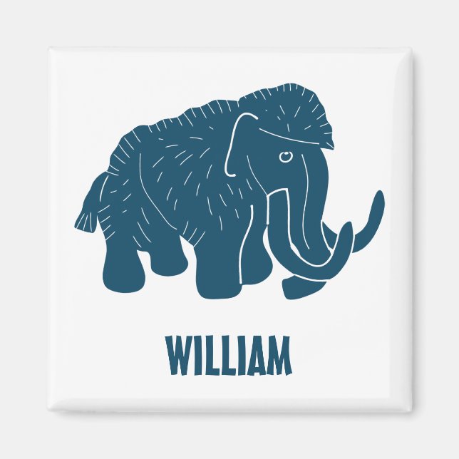 Blue Cartoon Woolly Mammoth Personalized Magnet (Front)