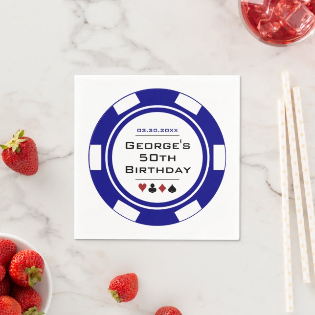 Blue Casino Poker Chip Birthday Napkins (Insitu)