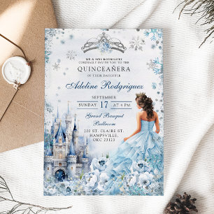 Blue Castle Palace Quinceanera Mexican Birthday Invitation