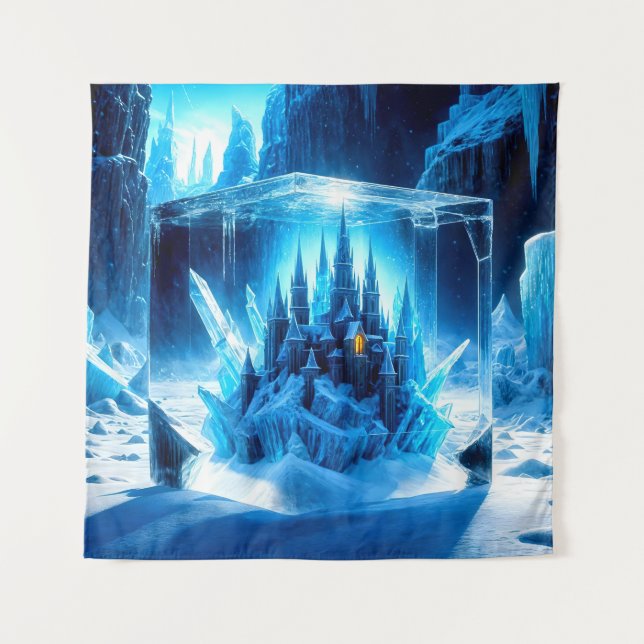 Blue Castles Encased in Ice Cube Tapestry (Front)