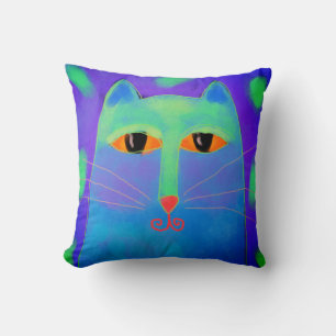 Blue Cat Abstract Art Cushion