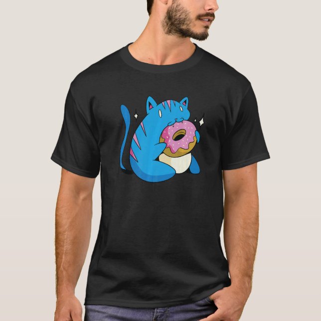 Blue Cat And Doughnuts T-Shirt (Front)