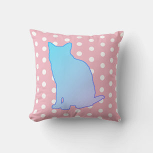 Blue Cat and White Polka Dots Cushion
