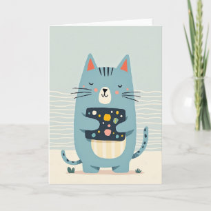 Blue Cat Birthday Wish Card