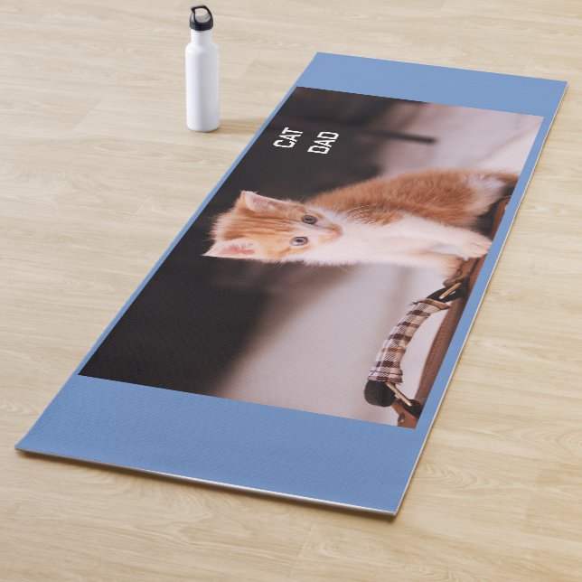 Blue "Cat Dad" Orange Kitten   Yoga Mat (In Situ)