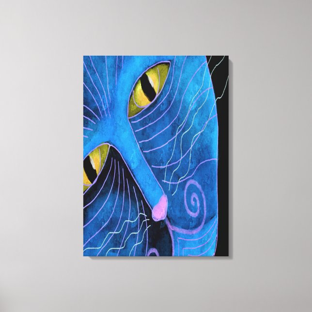 Blue Cat Face Abstract Painting Canvas Print (Front)